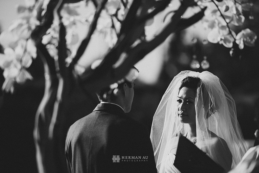 Michelle & William California Country Club wedding ceremony closeup emotions black and white